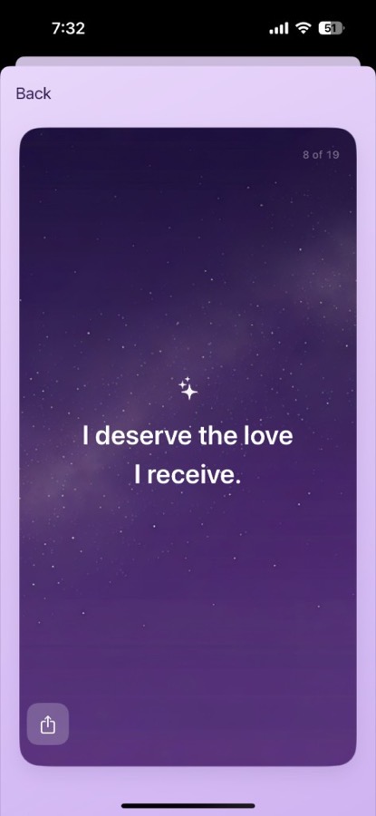 Breebo Love affirmation card in light theme